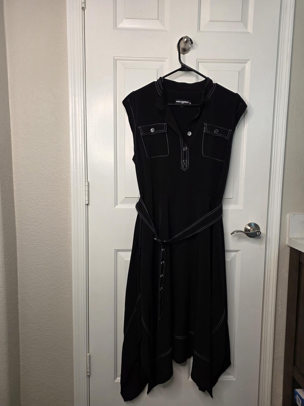 Karl Lagerfeld Paris Belted Shirt Dress – Size 14 – Black – White Contrast